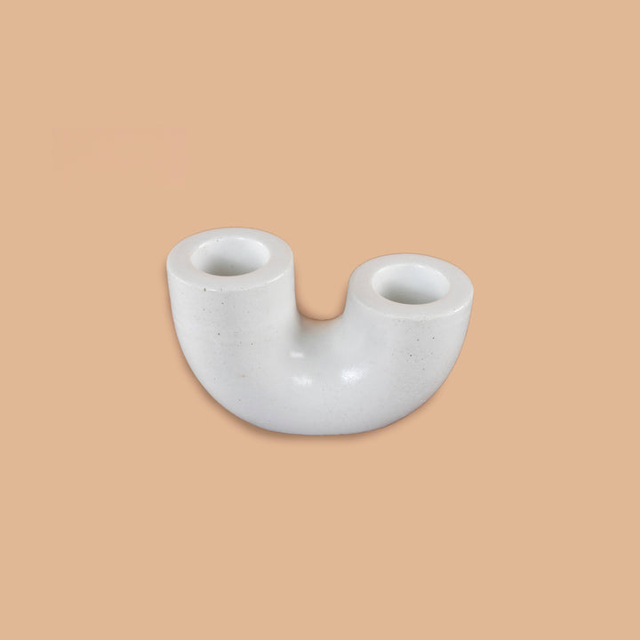White Candle Holder/ Pressed Concrete / 3.5 x 1 x 2 inches